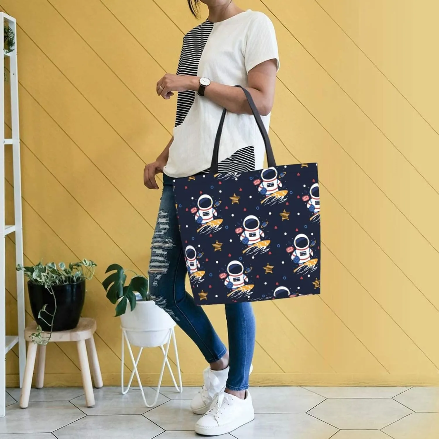 Reusable Grocery bags Big Capacity Shopping Bag Canvas Shoulder Tote Handbag for Women Girls