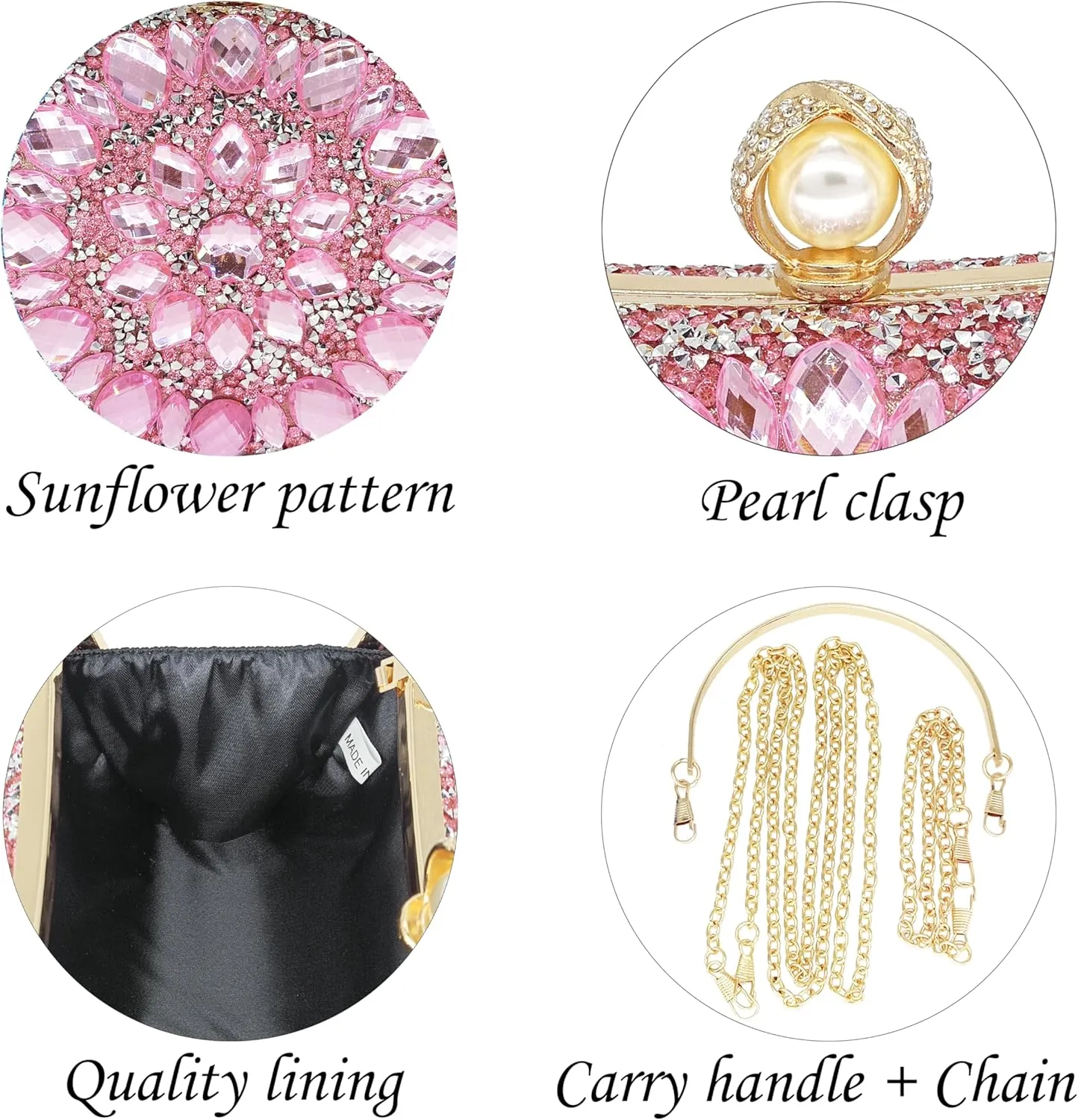 Rhinestone Clutch Purses for Women Evening Wedding Formal - Round Pearl Clasp Handbag - Crystal Diamond Bag