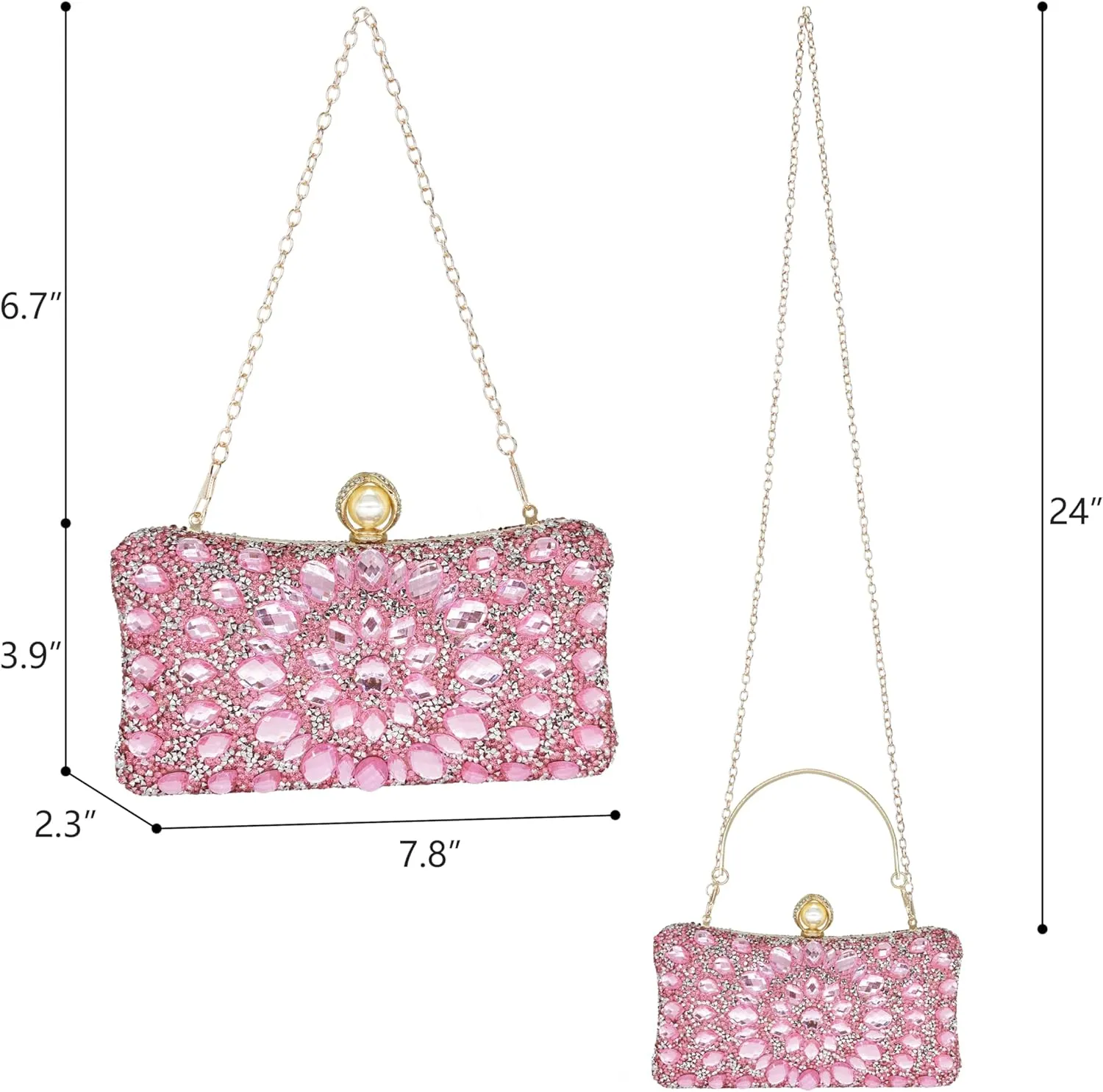 Rhinestone Clutch Purses for Women Evening Wedding Formal - Round Pearl Clasp Handbag - Crystal Diamond Bag