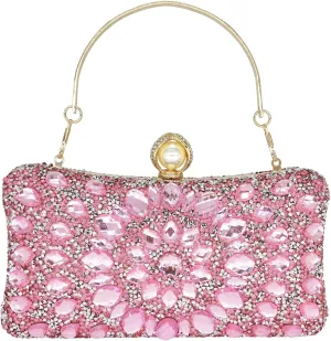 Rhinestone Clutch Purses for Women Evening Wedding Formal - Round Pearl Clasp Handbag - Crystal Diamond Bag