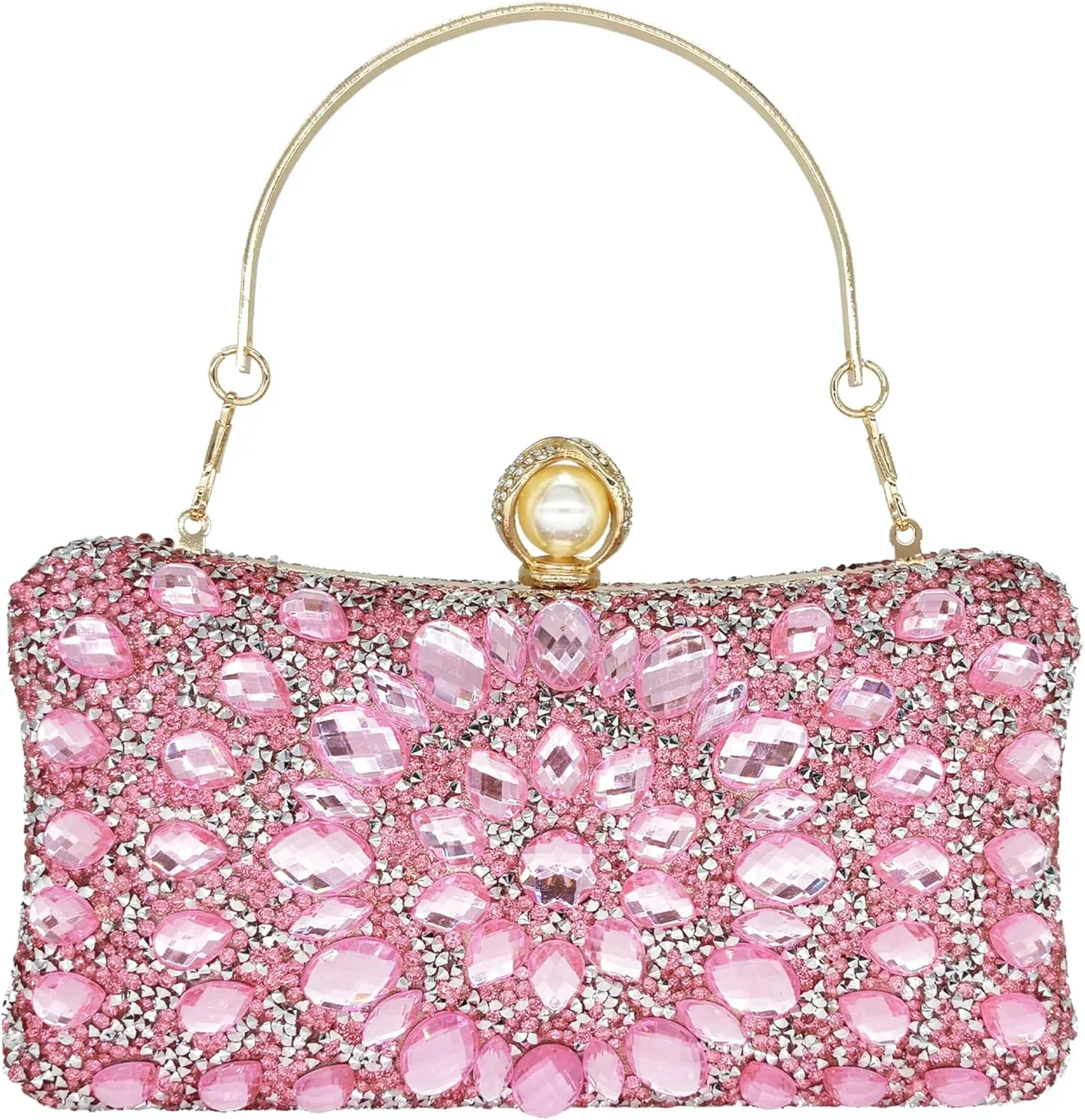 Rhinestone Clutch Purses for Women Evening Wedding Formal - Round Pearl Clasp Handbag - Crystal Diamond Bag