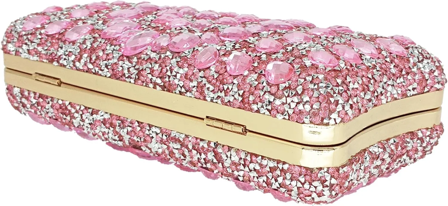 Rhinestone Clutch Purses for Women Evening Wedding Formal - Round Pearl Clasp Handbag - Crystal Diamond Bag