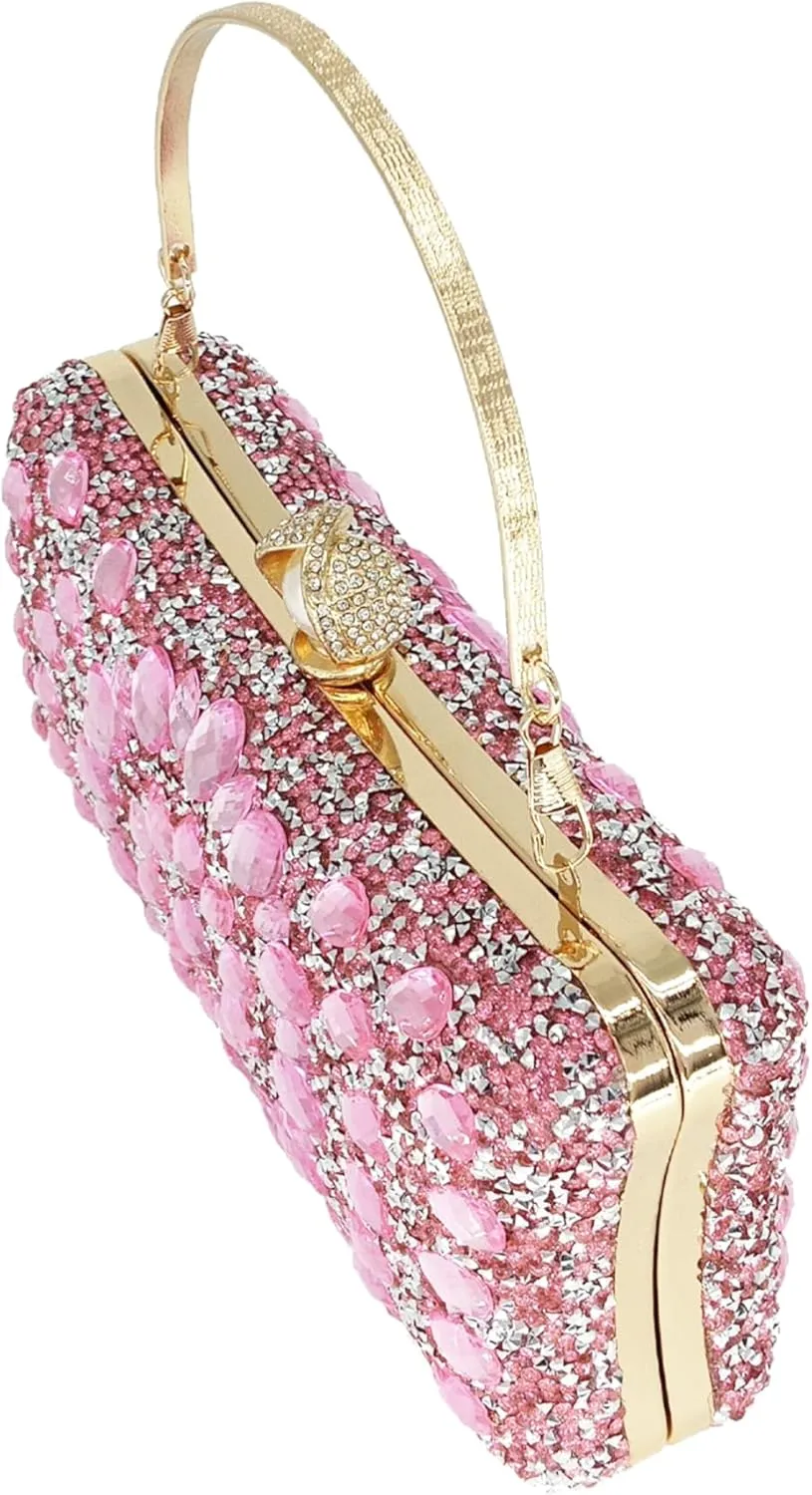 Rhinestone Clutch Purses for Women Evening Wedding Formal - Round Pearl Clasp Handbag - Crystal Diamond Bag