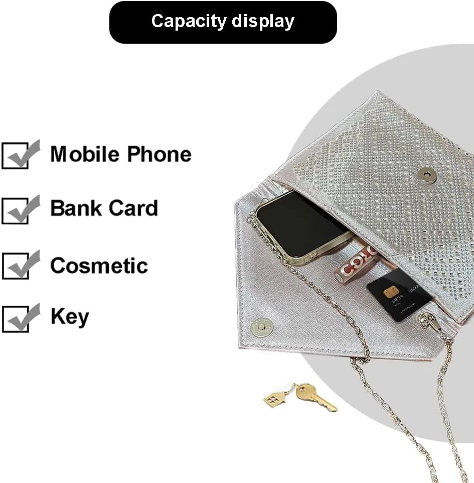 Rhinestone Evening Bag Crystal Bling Purse Sparkly Diamond Clutch Handbag Crossbody Bag for Women Party Club Wedding Prom