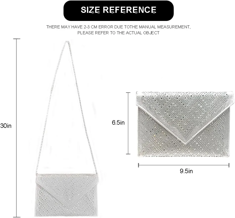 Rhinestone Evening Bag Crystal Bling Purse Sparkly Diamond Clutch Handbag Crossbody Bag for Women Party Club Wedding Prom