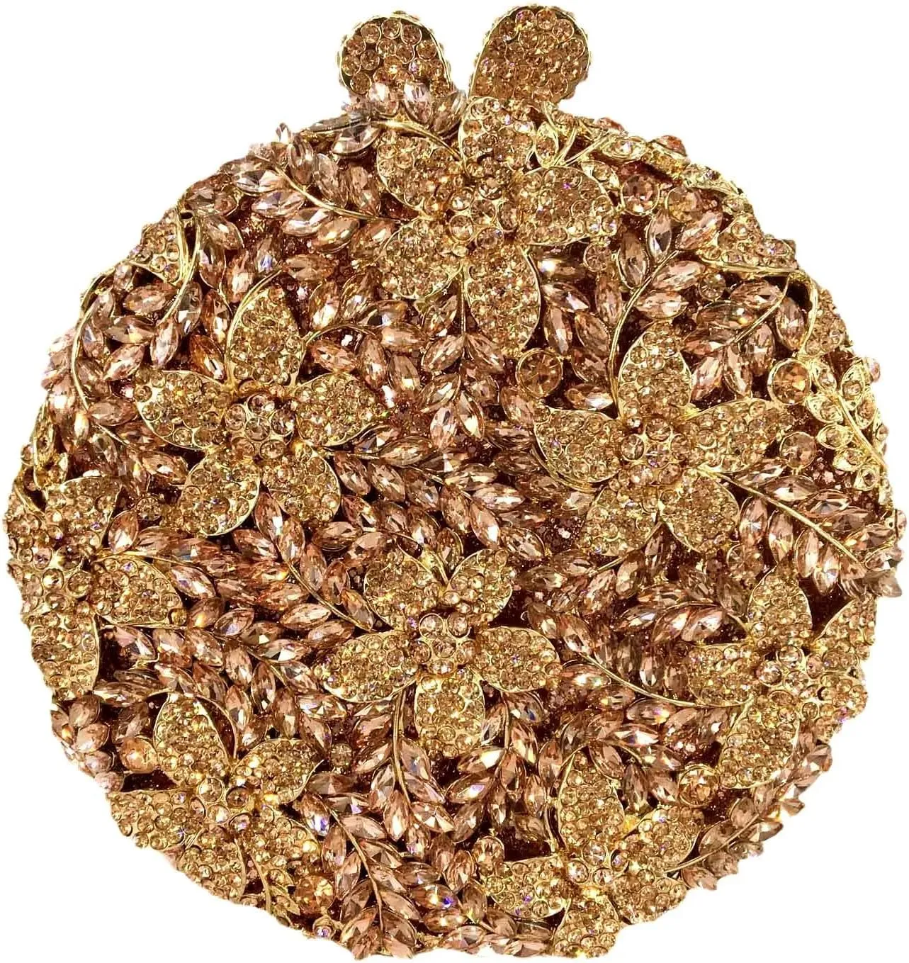 Rhinestone Evening Clutch for Women Flower Full Diamond Round Handbag Gorgeous Shining Shoulder Ball Banquet Bag