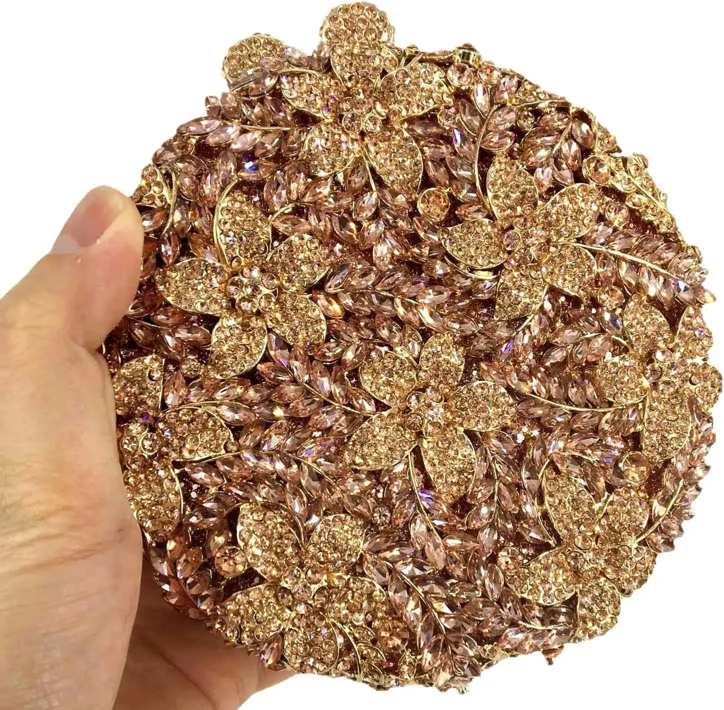 Rhinestone Evening Clutch for Women Flower Full Diamond Round Handbag Gorgeous Shining Shoulder Ball Banquet Bag