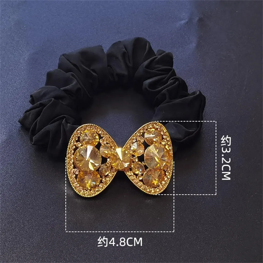 Rhinestone Hair Ornaments Tie Hair Rope Women's Hair Bun Flower Versatile Leather Case(E)