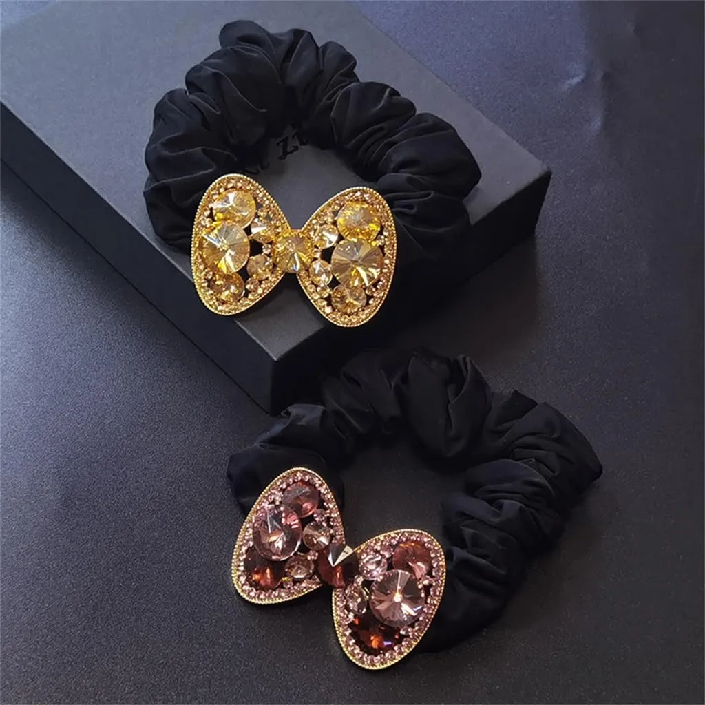 Rhinestone Hair Ornaments Tie Hair Rope Women's Hair Bun Flower Versatile Leather Case(E)
