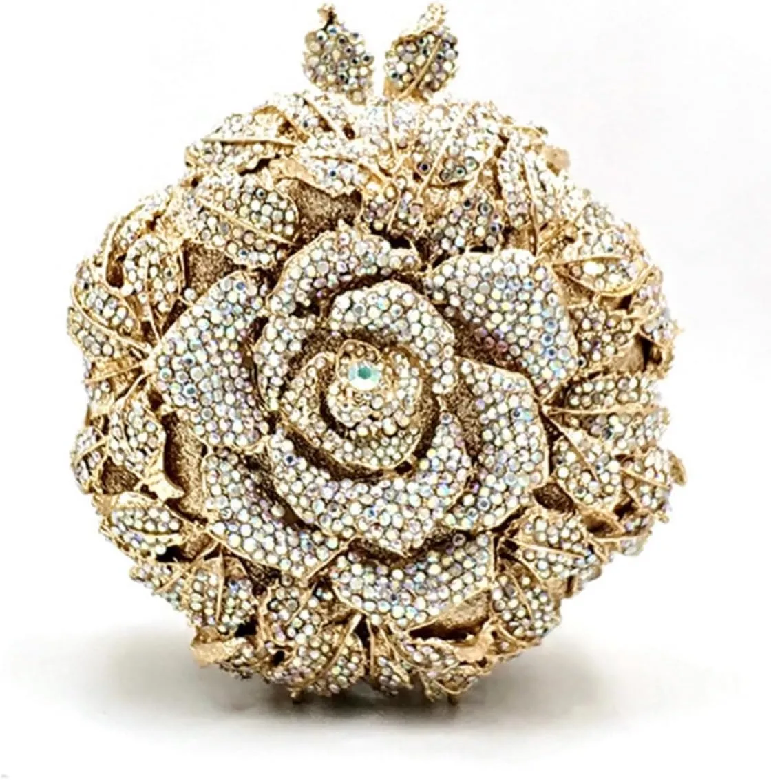 Rhinestone Rose Evening Clutch for Women Diamond Flower Cocktail Handbag Prom Party Shoulder Purse