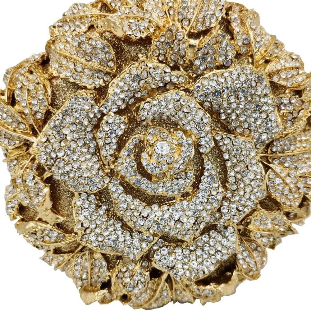 Rhinestone Rose Evening Clutch for Women Diamond Flower Cocktail Handbag Prom Party Shoulder Purse