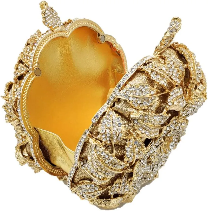 Rhinestone Rose Evening Clutch for Women Diamond Flower Cocktail Handbag Prom Party Shoulder Purse