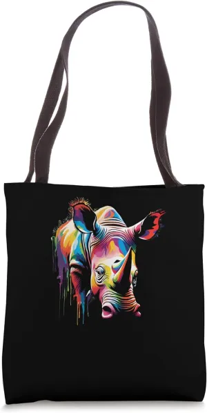 Rhinoceros Artwork Portrait Animal Art Colorful Splash Rhino Tote Bag