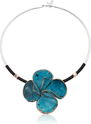 Robert Lee Morris Soho Women's Green Patina Sculptural Flower Pendant Round Wire Collar Necklace, One Size