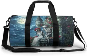 Romantic Gothic Skeleton Lovers Castle Gym Bag Travel Duffel Bag Lightweight Carry On Weekender Bag Tote Bags for Women Men