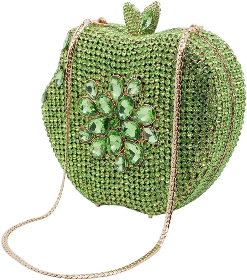 RomanticDesign Women Cute Apple Shape Evening Clutch Glitter Rhinestone Diamond Handbag Party Prom Banquet Purse