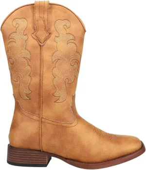 ROPER Womens Classic Embroidery Square Toe Casual Boots Mid Calf Low Heel 1-2" - Brown