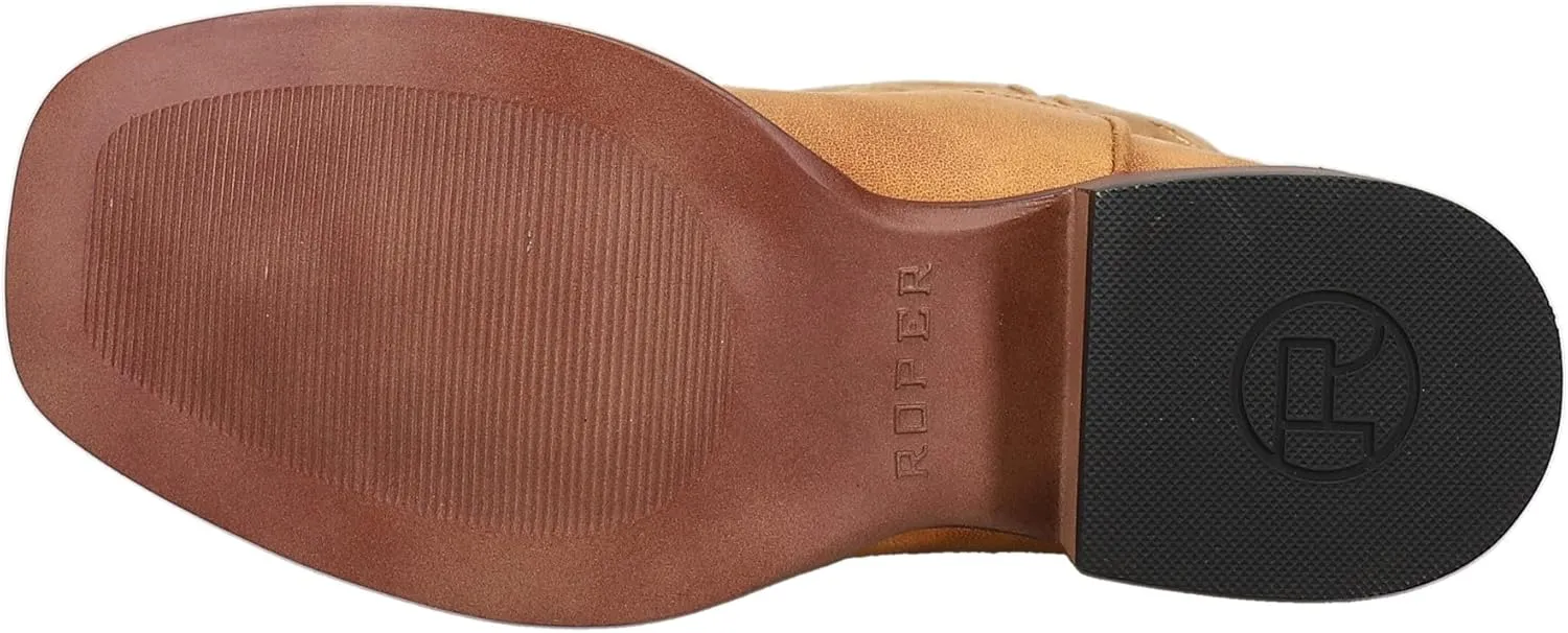 ROPER Womens Classic Embroidery Square Toe Casual Boots Mid Calf Low Heel 1-2" - Brown