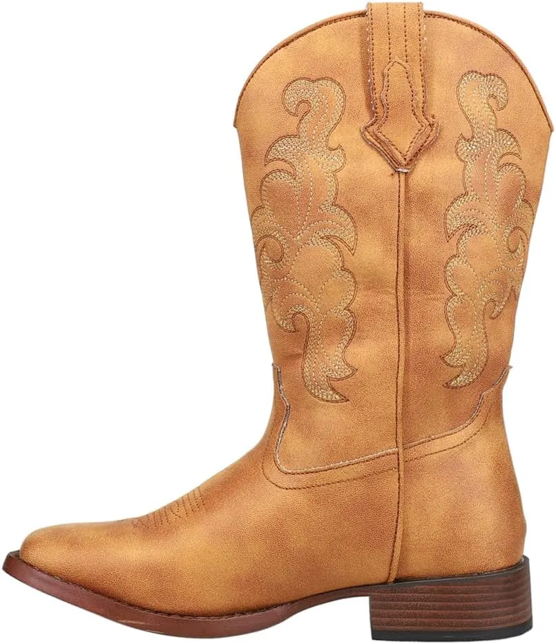 ROPER Womens Classic Embroidery Square Toe Casual Boots Mid Calf Low Heel 1-2" - Brown