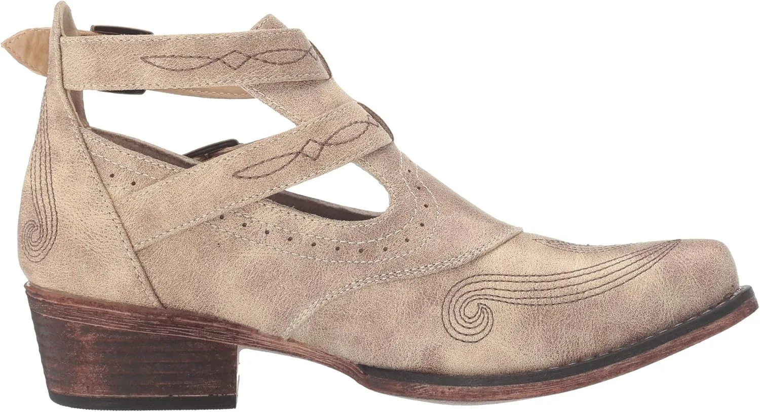 ROPER Womens Willa Embroidery Snip Toe Casual Boots Ankle Low Heel 1-2" - Brown