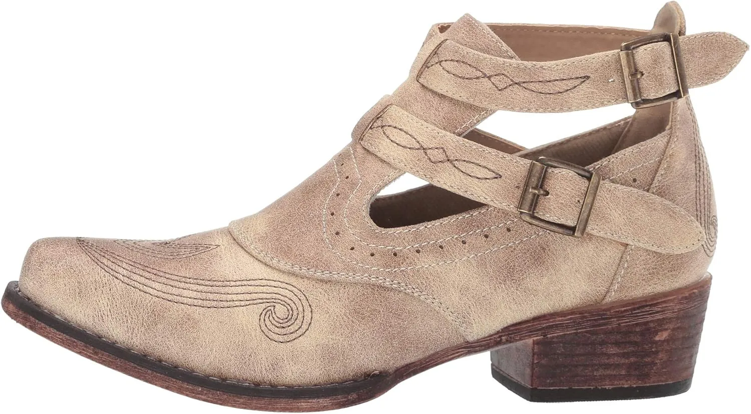 ROPER Womens Willa Embroidery Snip Toe Casual Boots Ankle Low Heel 1-2" - Brown