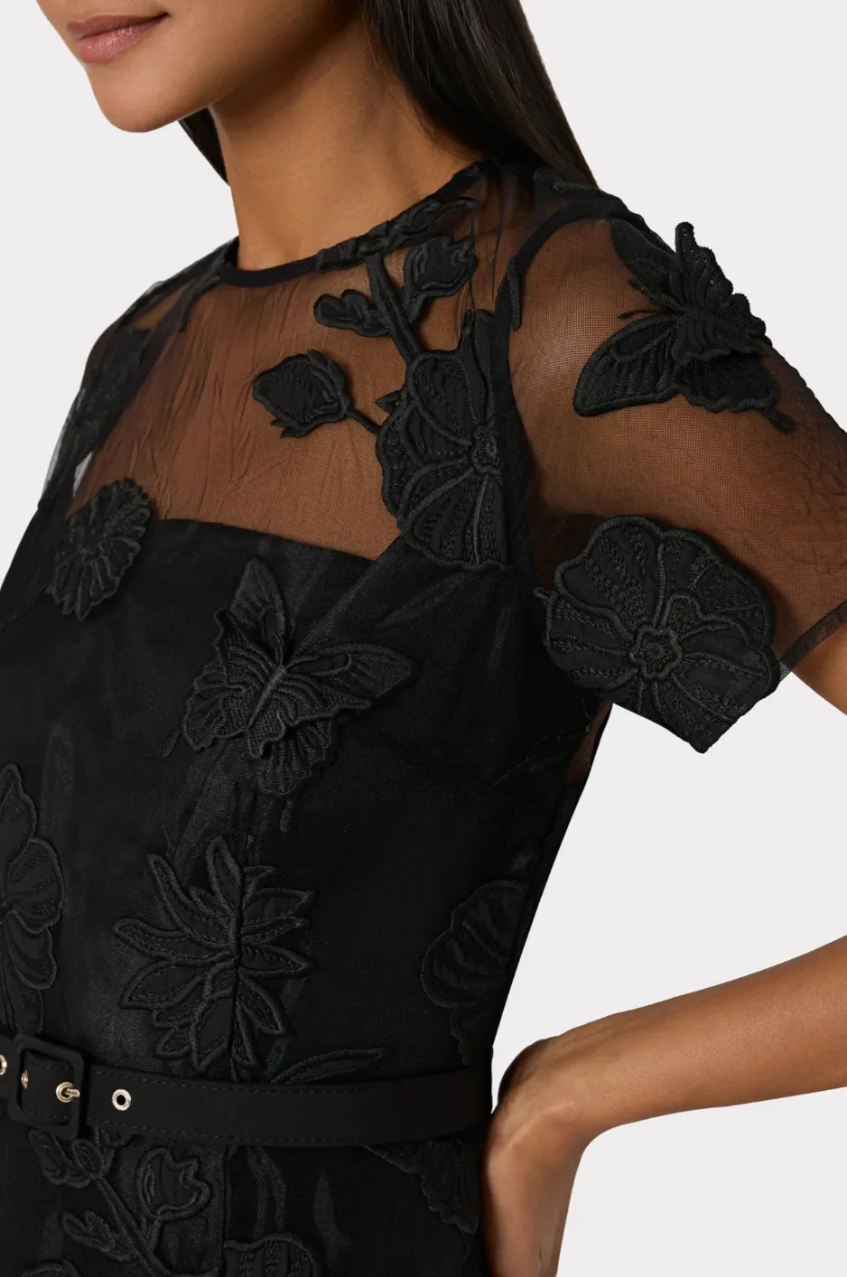Rosie Butterfly Embroidery Dress - Black