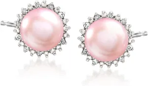 Ross-Simons 7-7.5mm Cultured Button Pearl and .13 ct. t.w. Diamond Stud Earrings in Sterling Silver