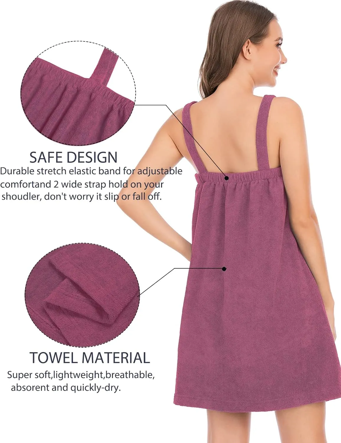 Rubehoow Robe Women's Towel Wrap Bathrobe with Adjustable Velcro Closure with Pockets & Facial Hairband