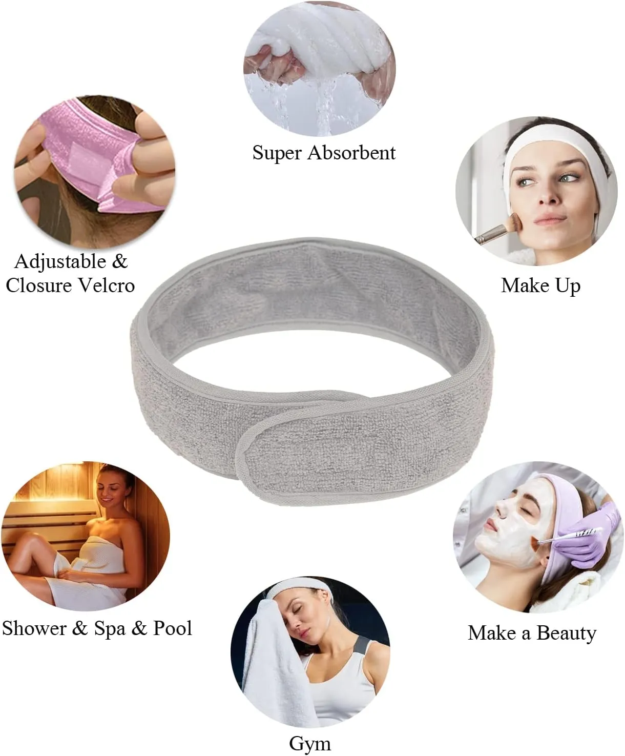 Rubehoow Robe Women's Towel Wrap Bathrobe with Adjustable Velcro Closure with Pockets & Facial Hairband