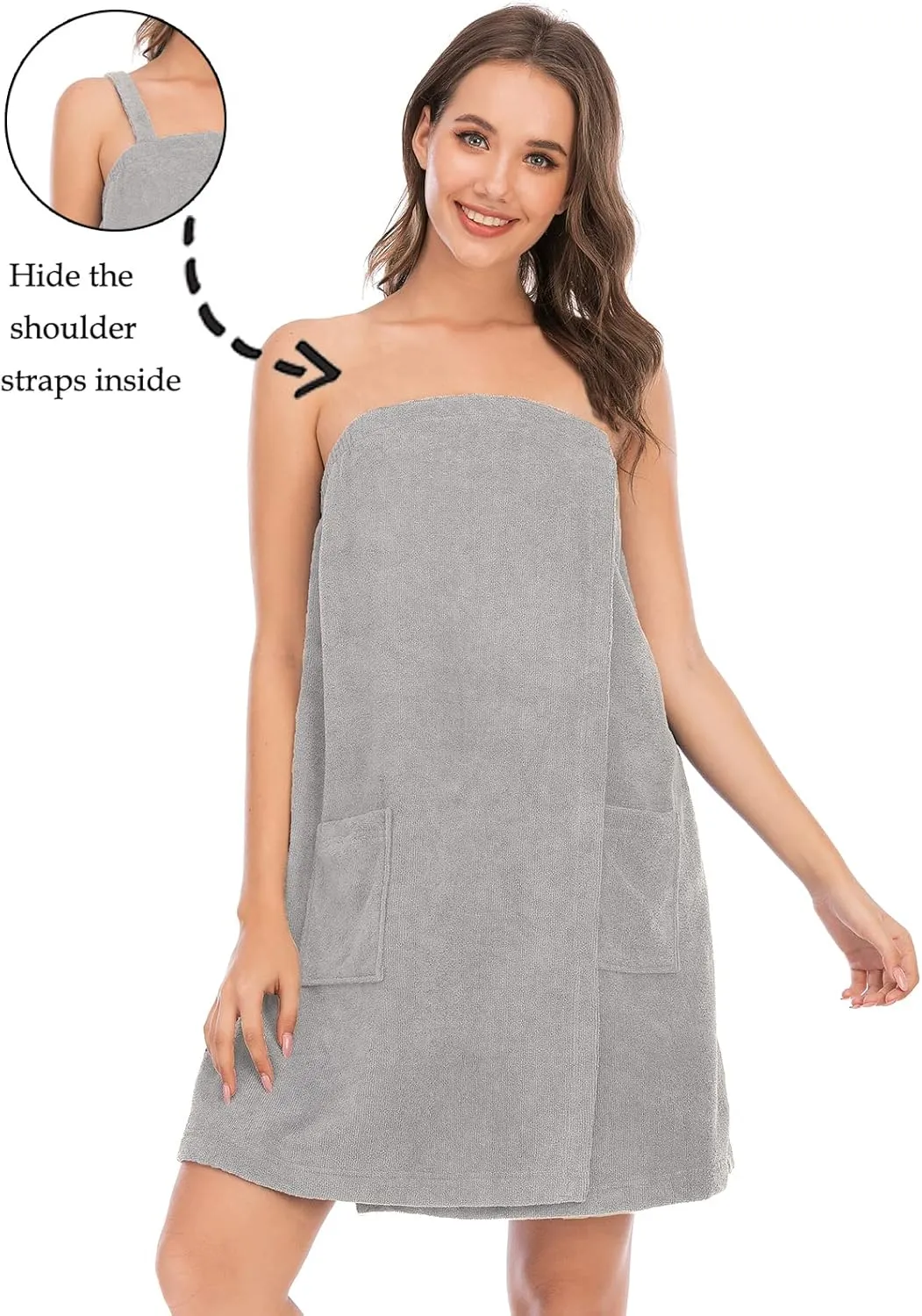 Rubehoow Robe Women's Towel Wrap Bathrobe with Adjustable Velcro Closure with Pockets & Facial Hairband