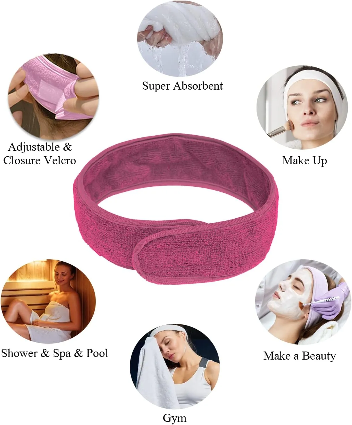 Rubehoow Robe Women's Towel Wrap Bathrobe with Adjustable Velcro Closure with Pockets & Facial Hairband