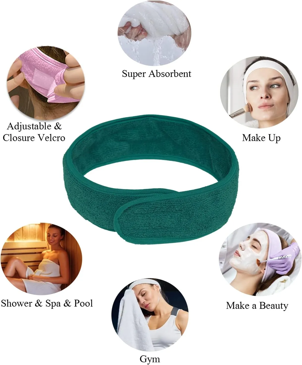 Rubehoow Robe Women's Towel Wrap Bathrobe with Adjustable Velcro Closure with Pockets & Facial Hairband