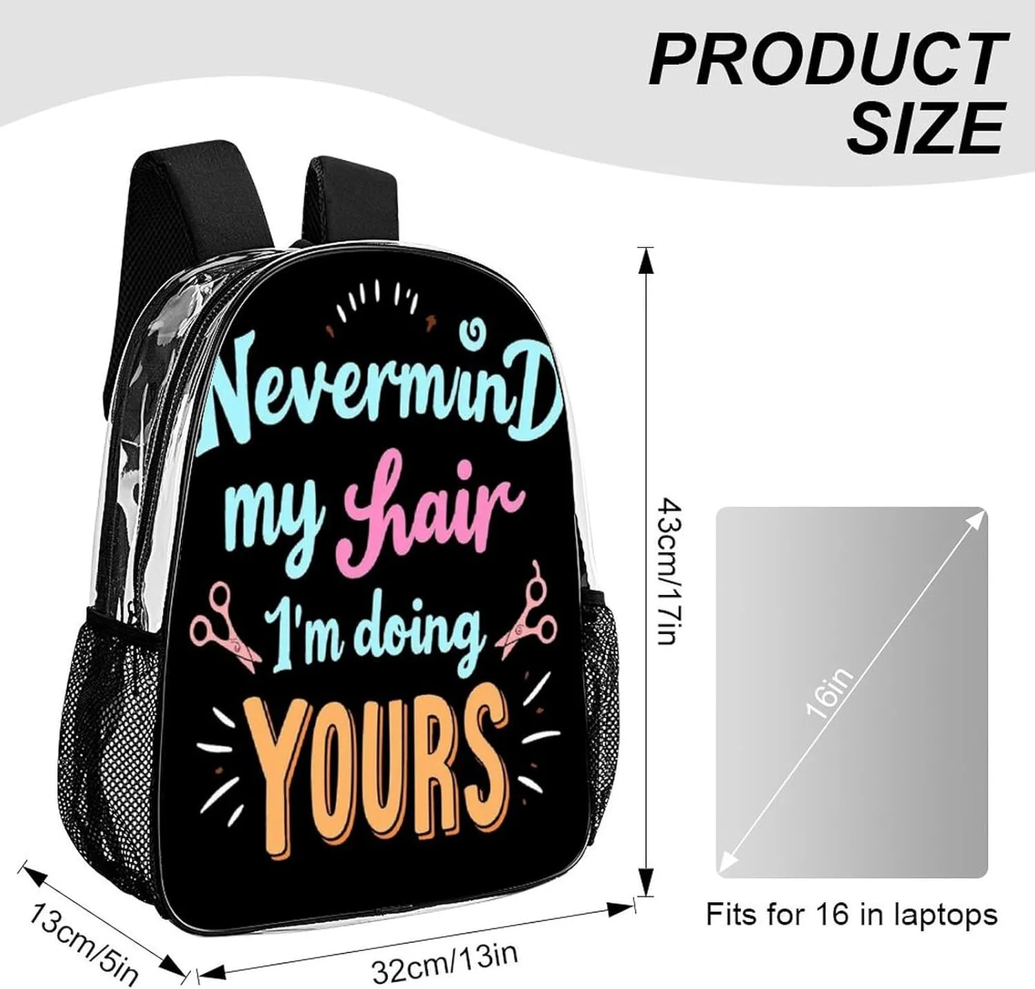Rucksack Multipurpose Anti-Theft Big Capacity Shoulder Bag - Barber Quote Never Mind My Hair I'M Doing Yours Travel Hiking & Camping Rucksack Transparent Bag