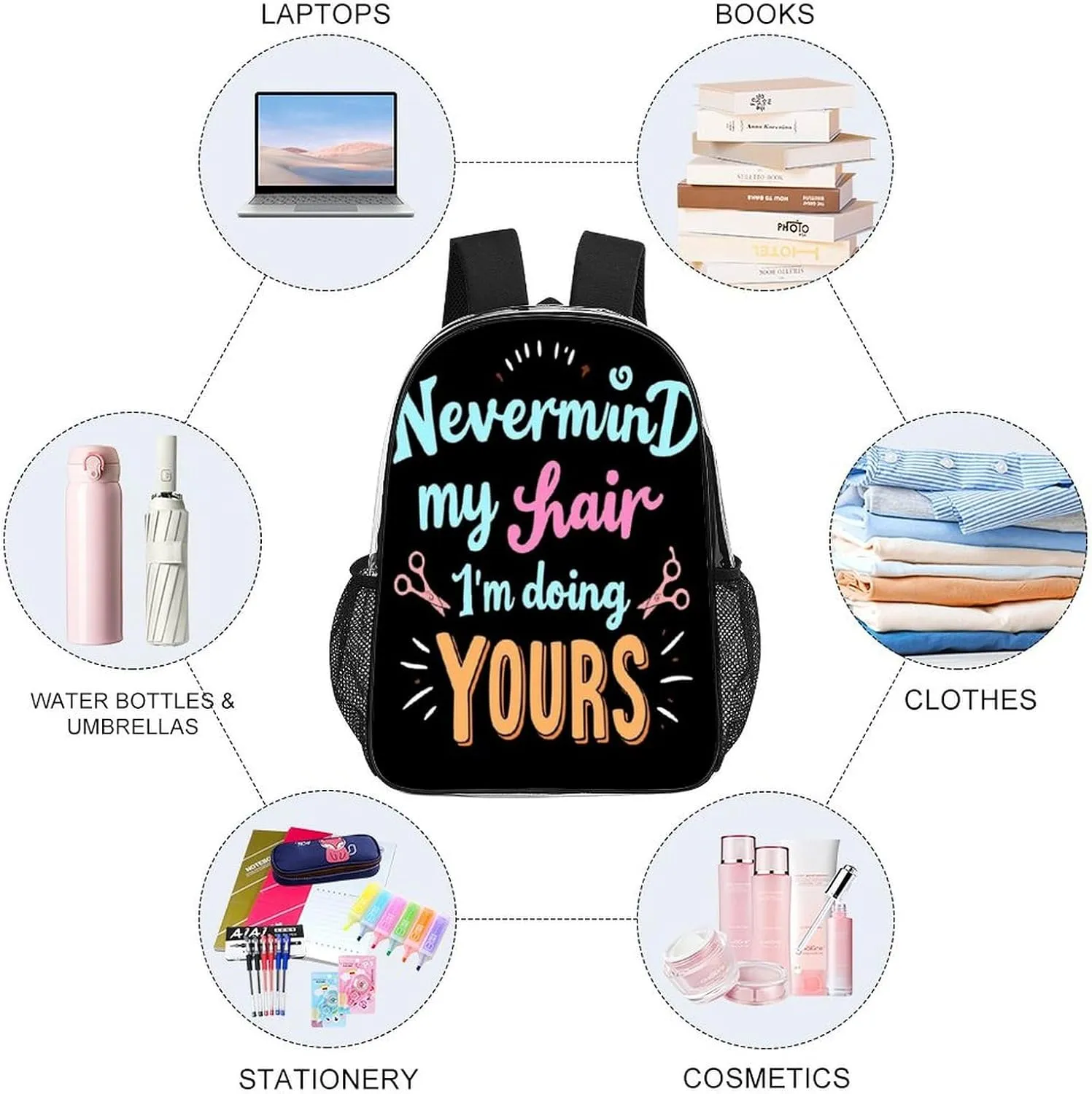 Rucksack Multipurpose Anti-Theft Big Capacity Shoulder Bag - Barber Quote Never Mind My Hair I'M Doing Yours Travel Hiking & Camping Rucksack Transparent Bag