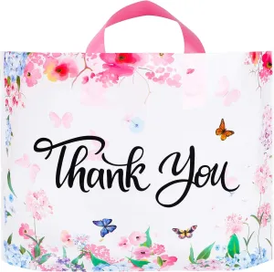 Ruisita 60 Pack Multicolor Floral Thank You Merchandise Bags Reusable Plastic Shopping Bags with Handles for Boutique, Grocery, Clothing (12 x 15 Inches)