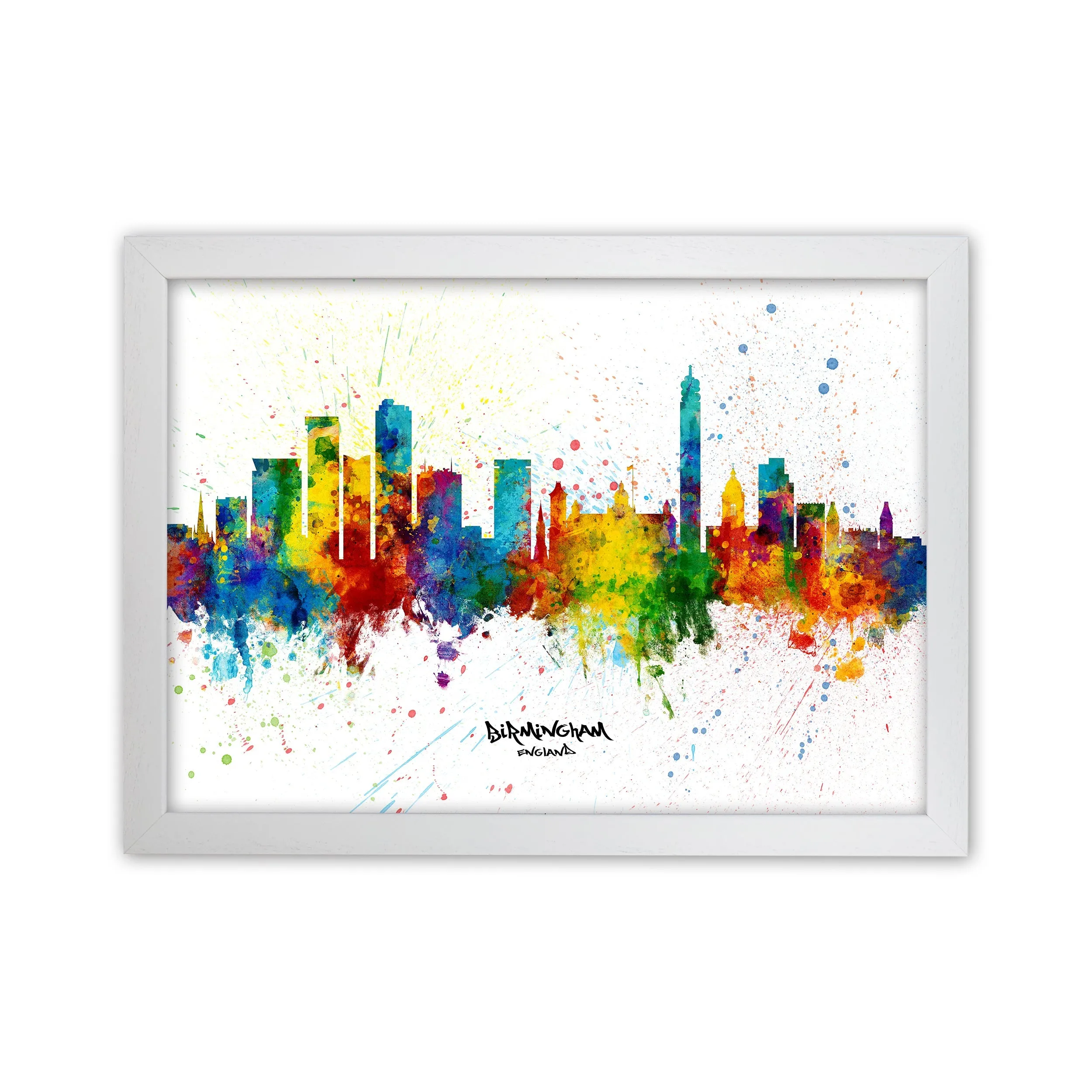 Rynx | Birmingham England Skyline Splash Art Print by Michael Tompsett