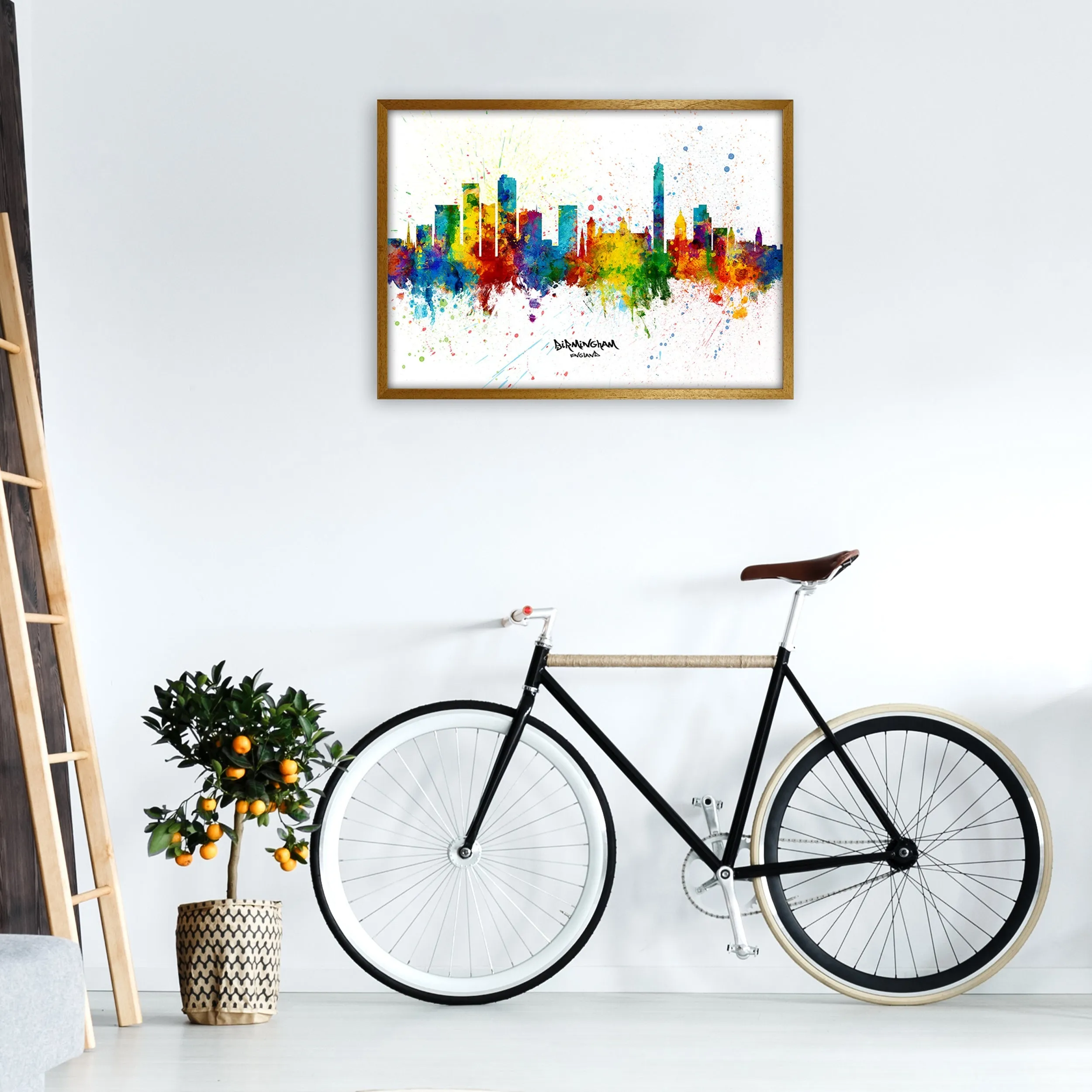 Rynx | Birmingham England Skyline Splash Art Print by Michael Tompsett