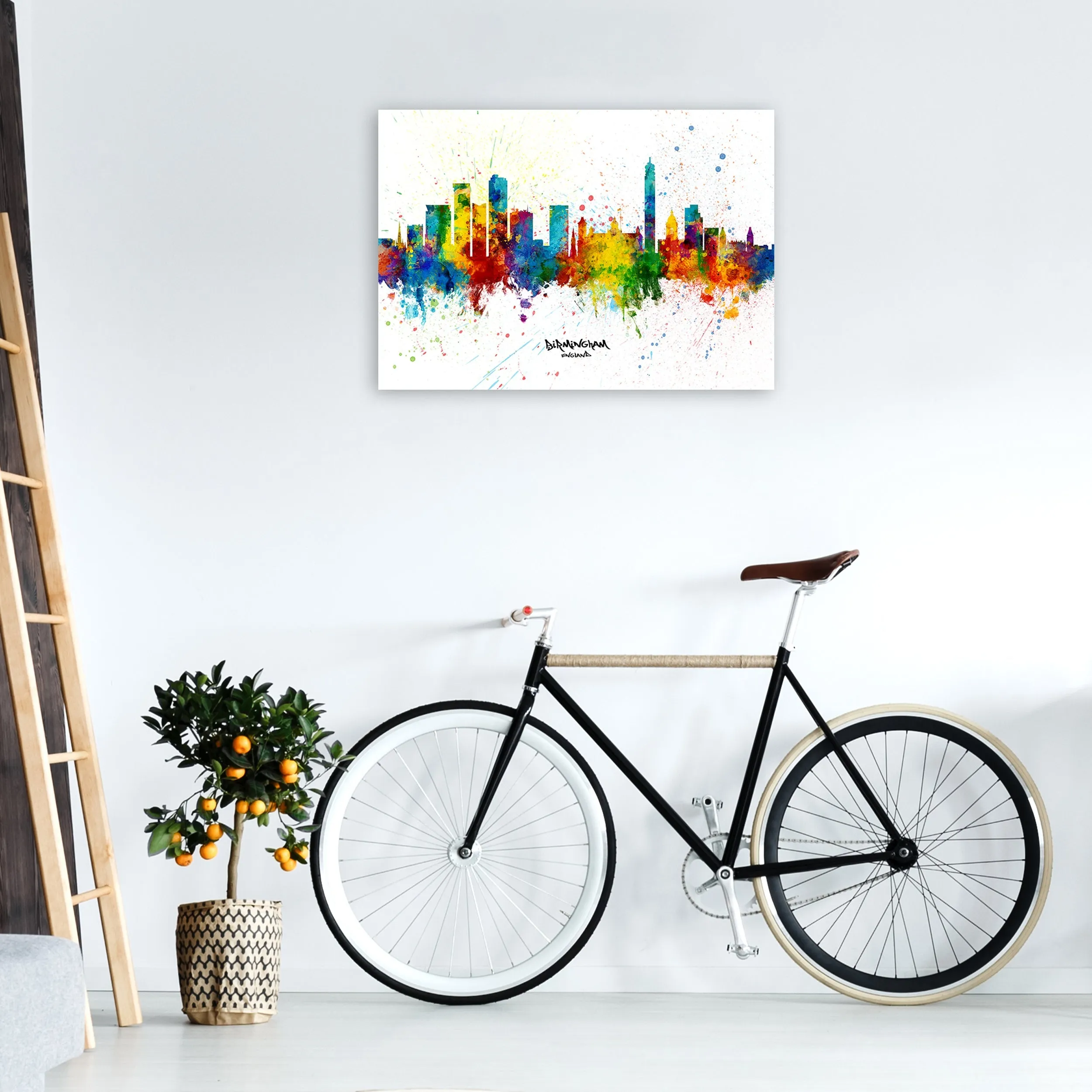 Rynx | Birmingham England Skyline Splash Art Print by Michael Tompsett