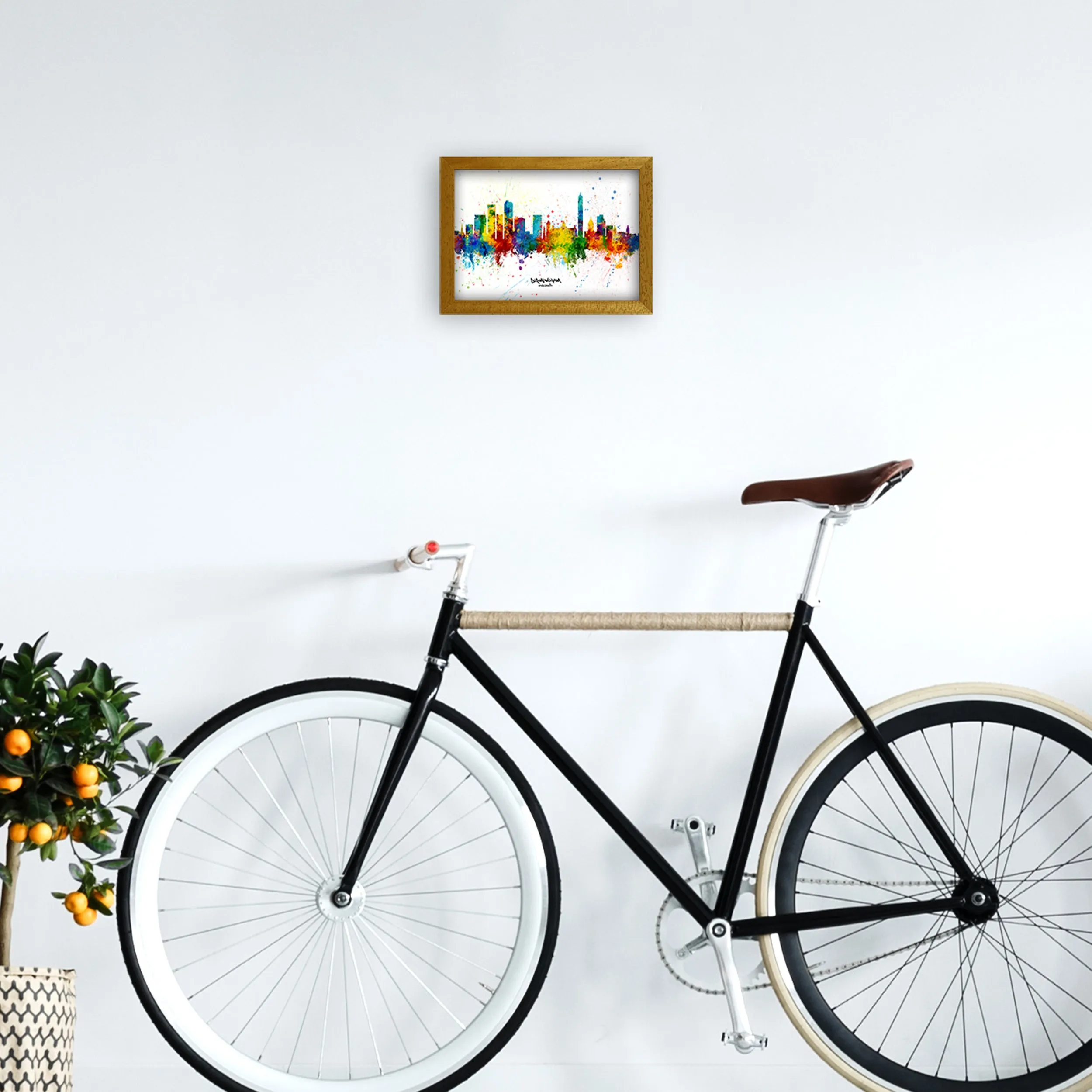 Rynx | Birmingham England Skyline Splash Art Print by Michael Tompsett