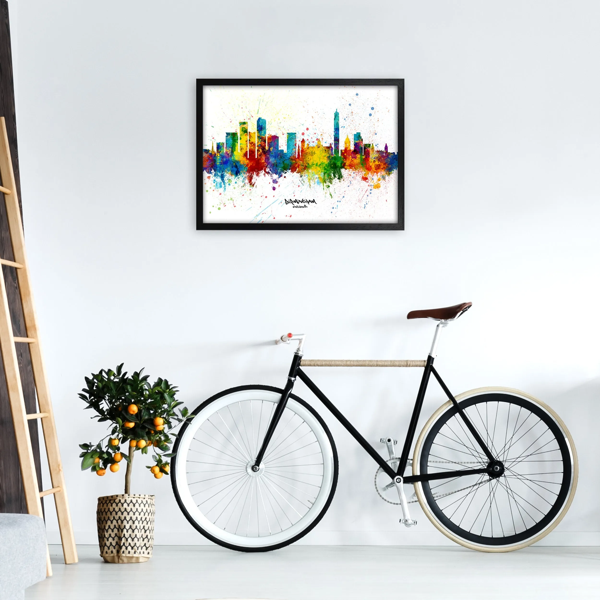 Rynx | Birmingham England Skyline Splash Art Print by Michael Tompsett