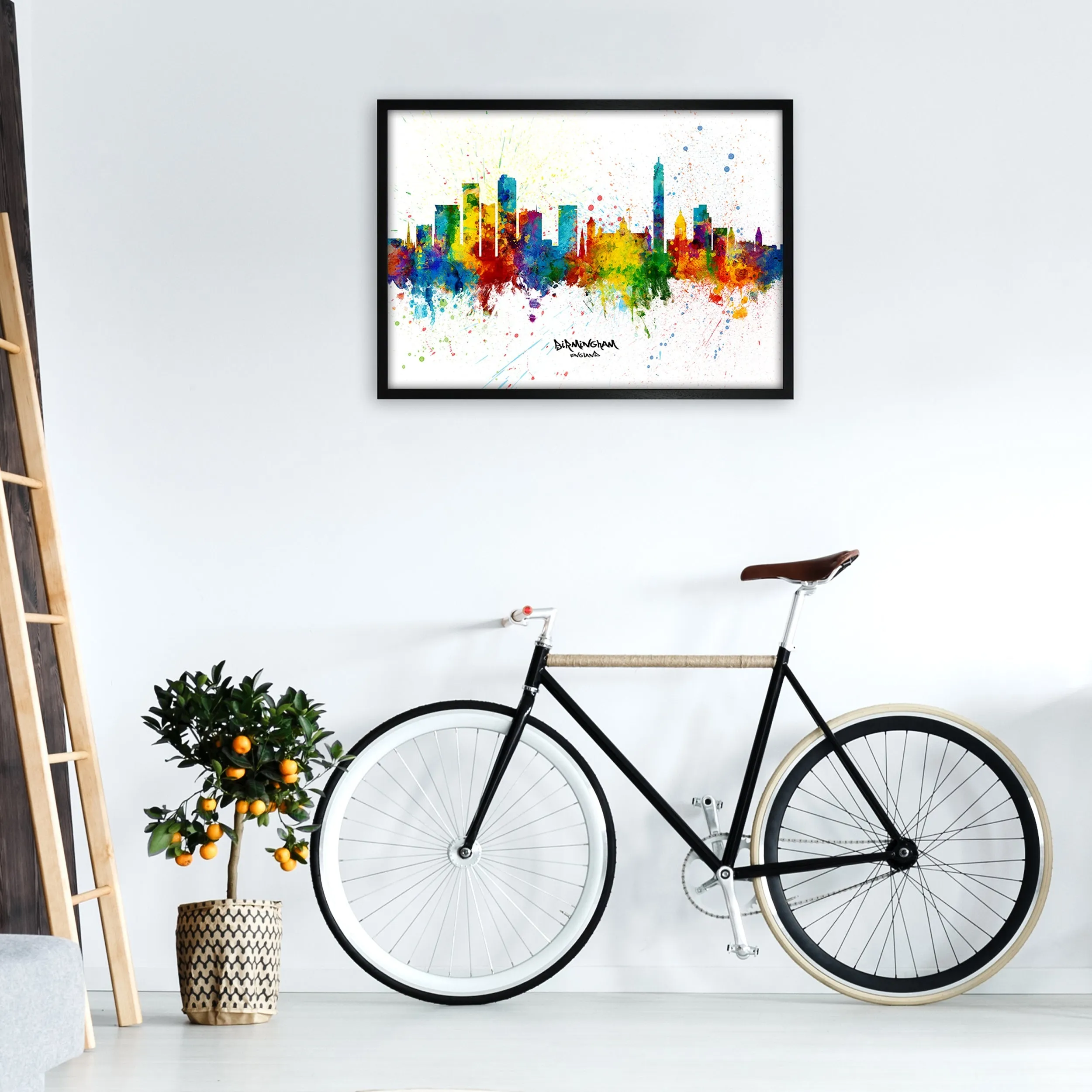 Rynx | Birmingham England Skyline Splash Art Print by Michael Tompsett