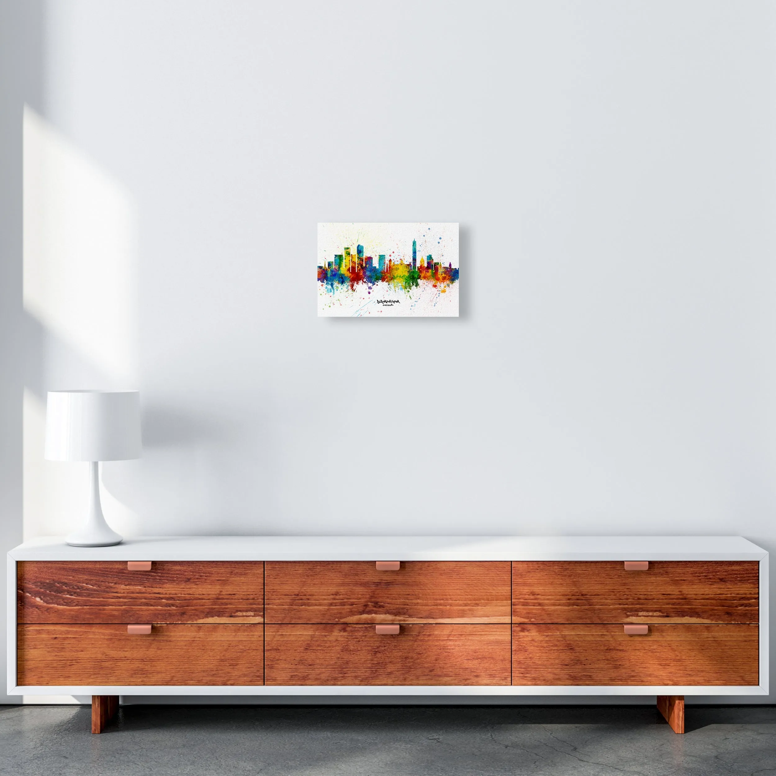 Rynx | Birmingham England Skyline Splash Art Print by Michael Tompsett