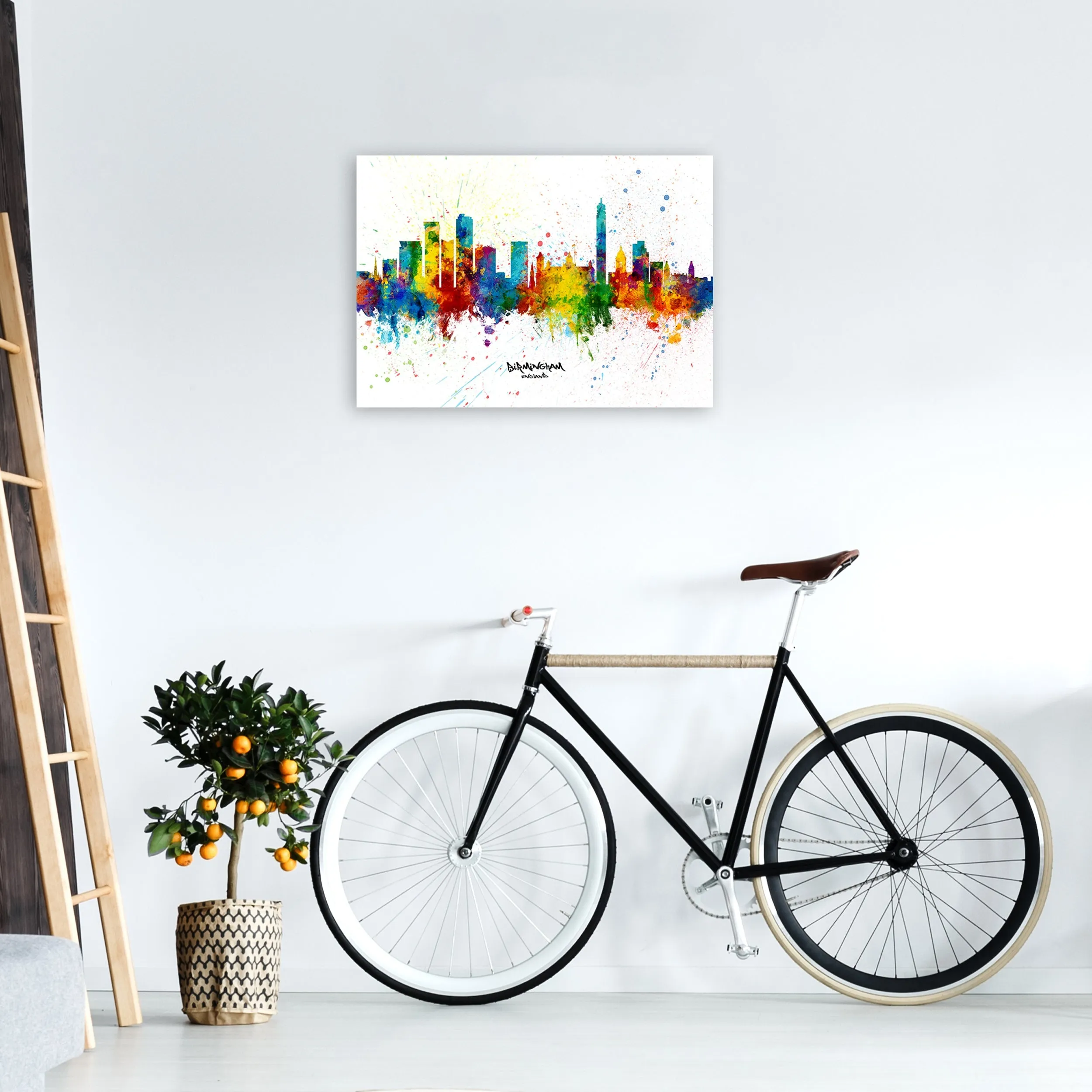 Rynx | Birmingham England Skyline Splash Art Print by Michael Tompsett