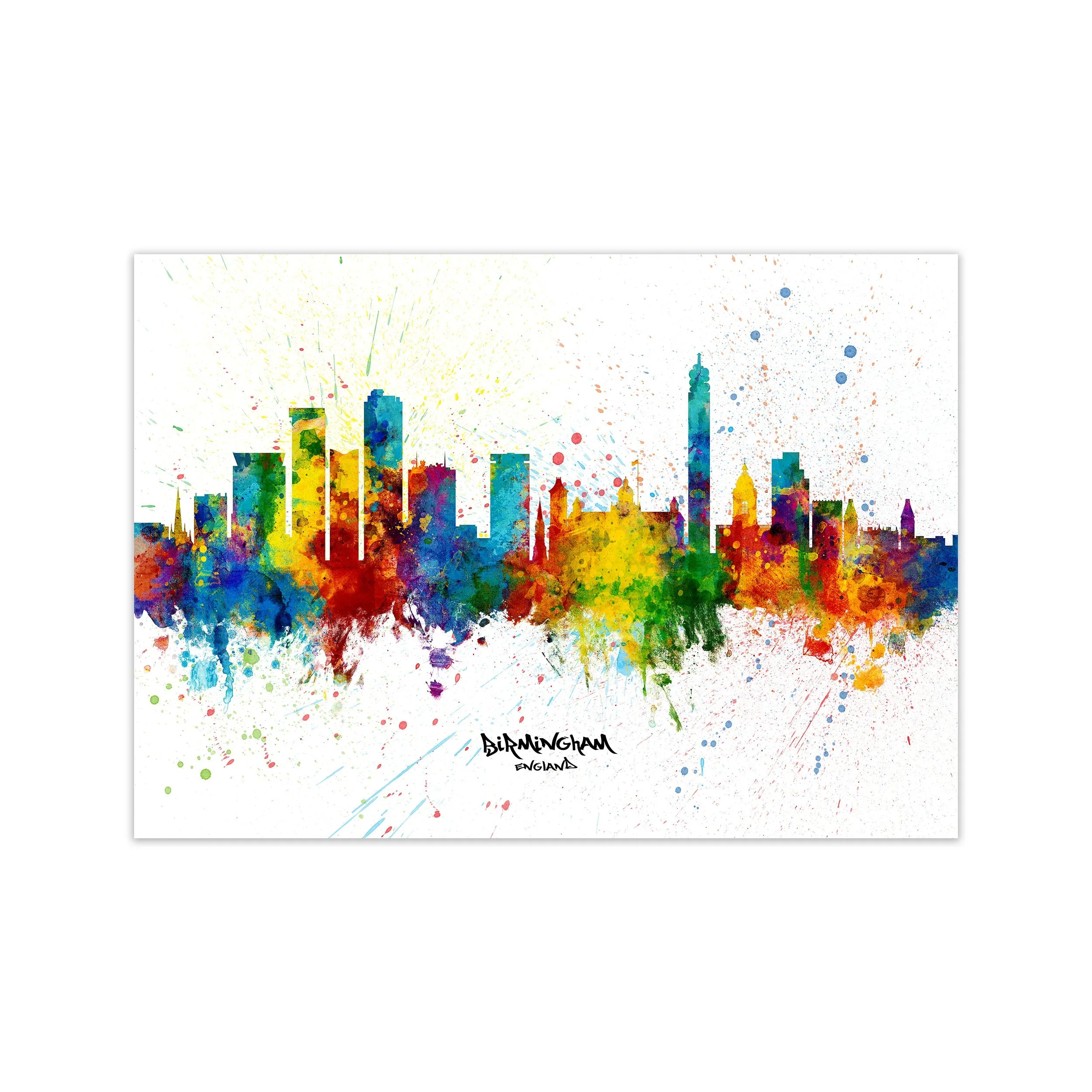 Rynx | Birmingham England Skyline Splash Art Print by Michael Tompsett
