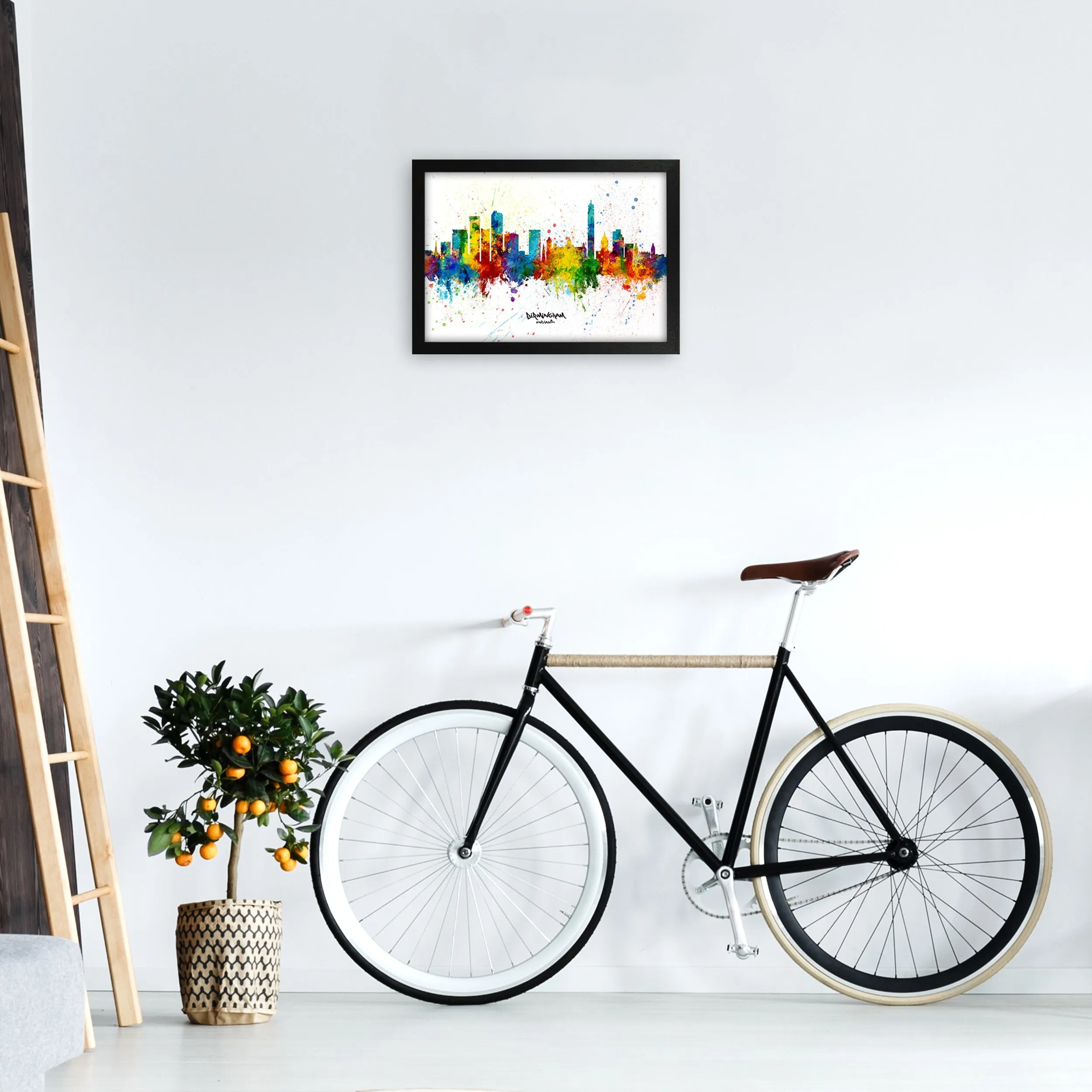 Rynx | Birmingham England Skyline Splash Art Print by Michael Tompsett