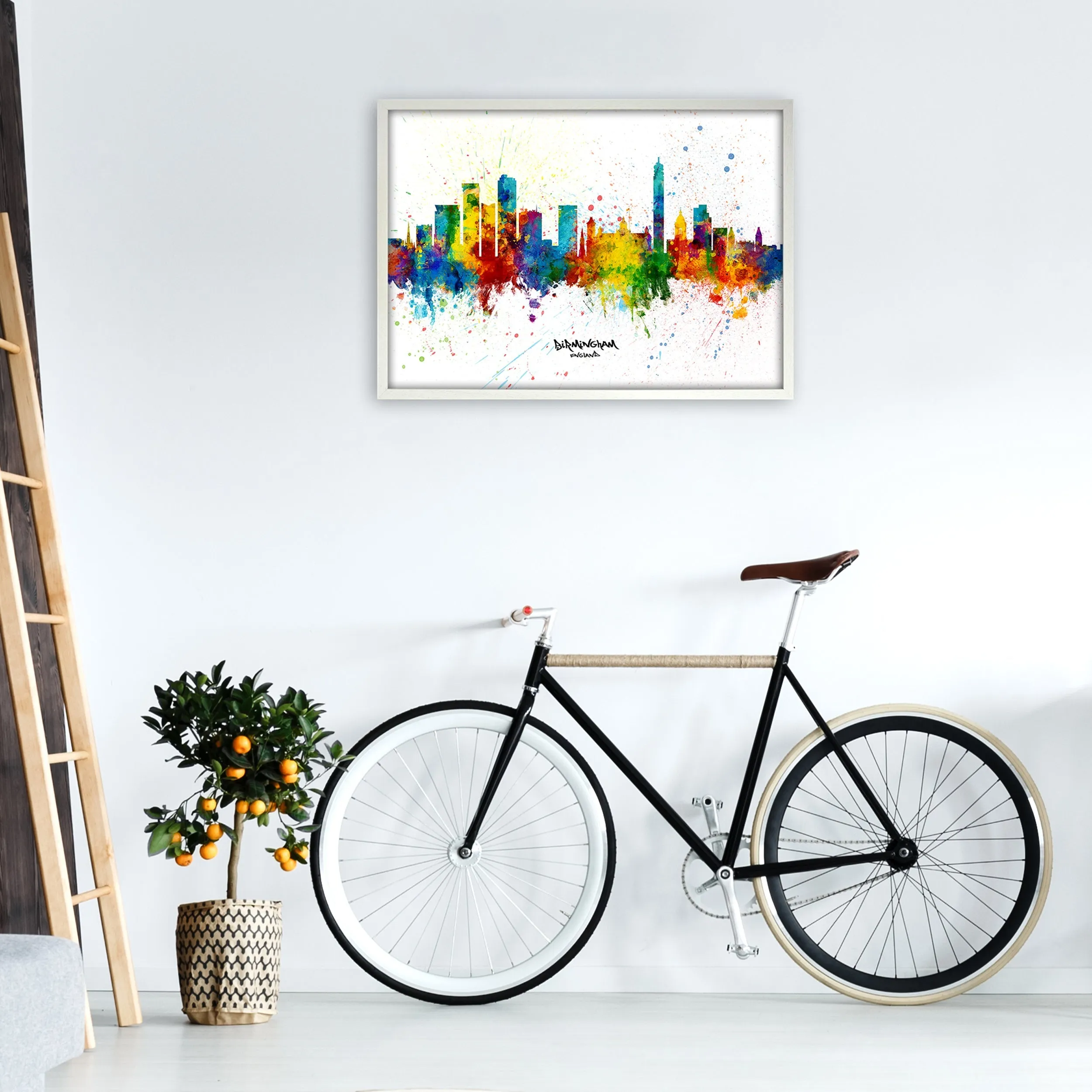Rynx | Birmingham England Skyline Splash Art Print by Michael Tompsett