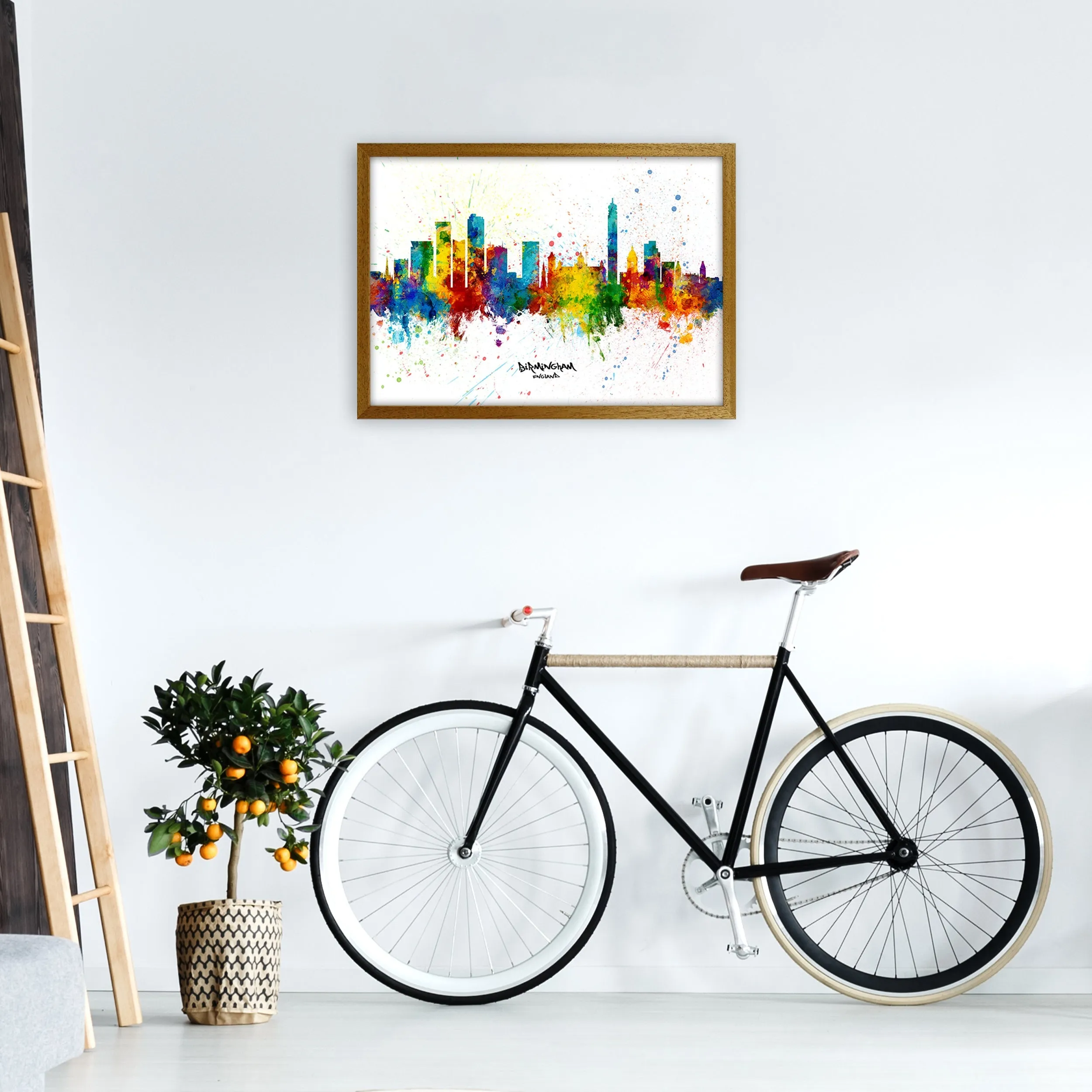 Rynx | Birmingham England Skyline Splash Art Print by Michael Tompsett