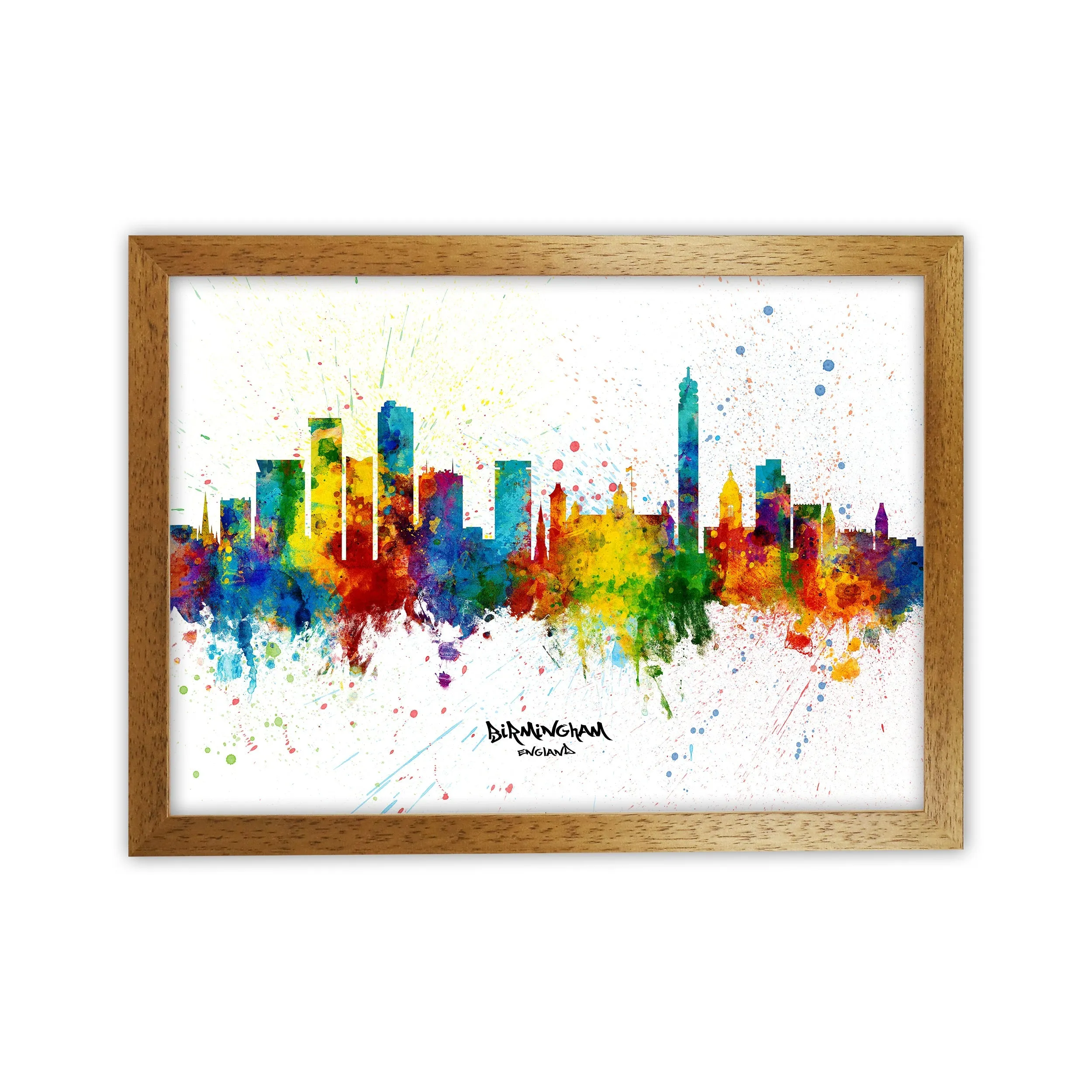 Rynx | Birmingham England Skyline Splash Art Print by Michael Tompsett