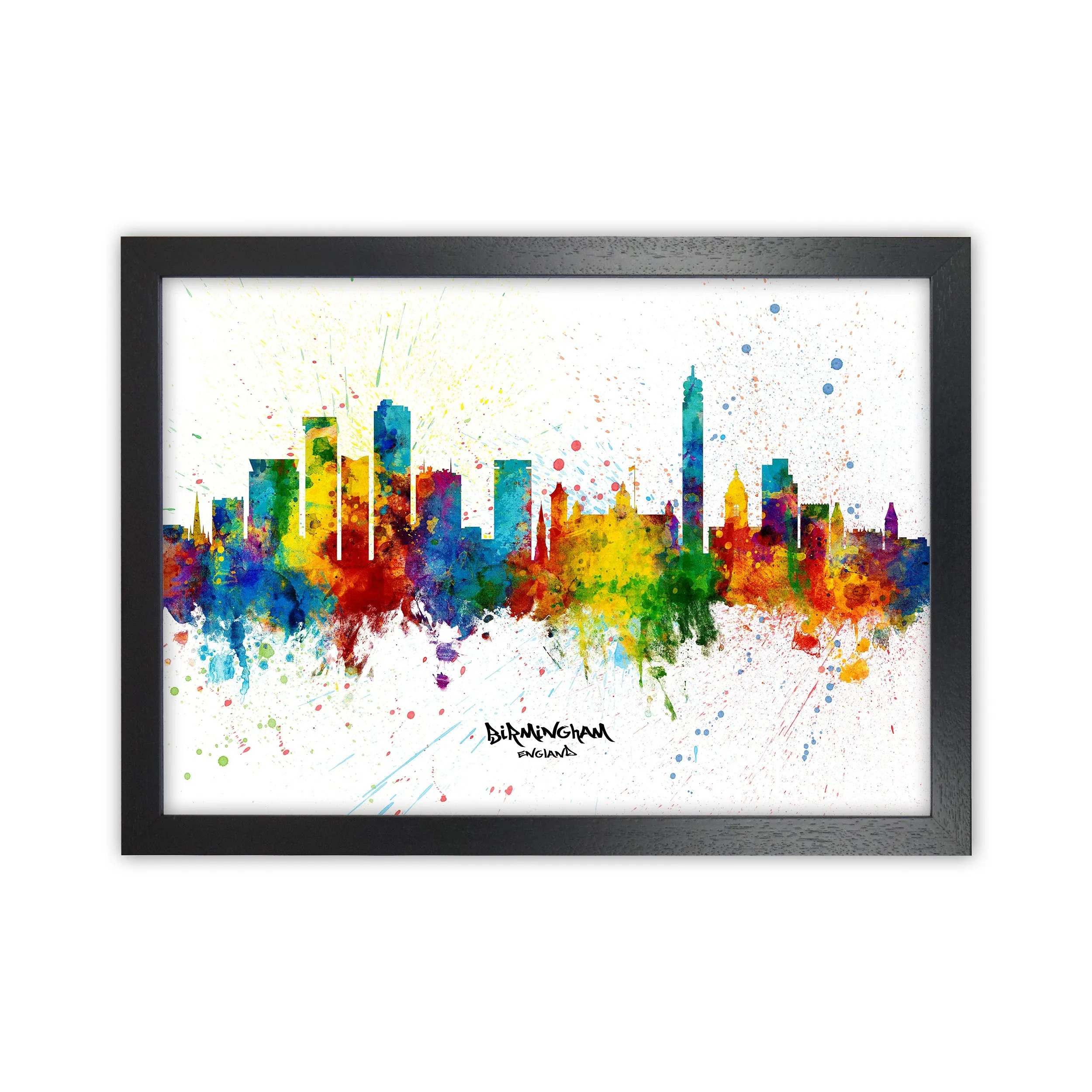 Rynx | Birmingham England Skyline Splash Art Print by Michael Tompsett