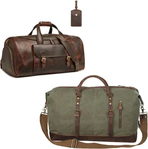 S-ZONE Duffle Bag for Men Travel with Genuine Leather Duffel Bags For Traveling